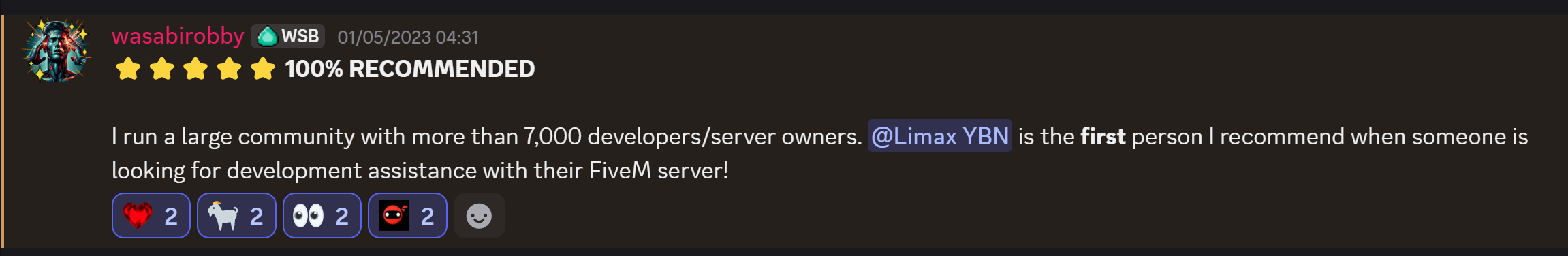 wasabirobby Discord review screenshot